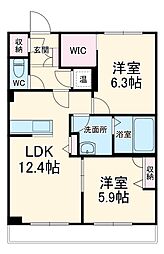 東京メトロ東西線 妙典駅 徒歩12分の賃貸マンション 1階2LDKの間取り