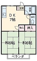 サンシティ三ツ井 2階2DKの間取り