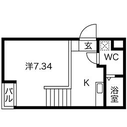ピアチェーレ新栄 2階1DKの間取り