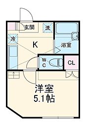 リーヴェルポート横浜南エミール 2階1Kの間取り