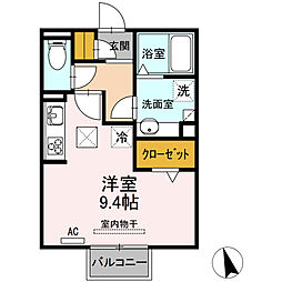 JR東海交通城北線 尾張星の宮駅 徒歩16分の賃貸アパート 1階ワンルームの間取り