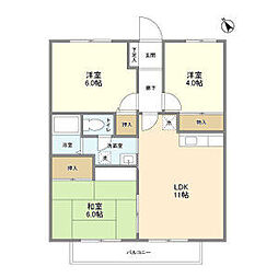 京王線 中河原駅 徒歩14分の賃貸マンション 3階3LDKの間取り