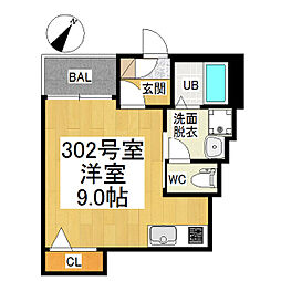 Ｒ−Ｓｍａｒｔ　ｃｏｖｏ新栄 3階ワンルームの間取り