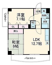 名古屋市営鶴舞線 庄内通駅 徒歩9分の賃貸マンション 2階2LDKの間取り