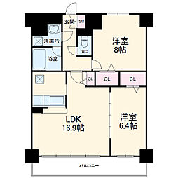 プレスティ則武 10階2LDKの間取り