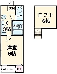 ドリーム510 2階1Kの間取り