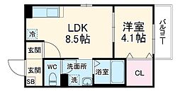 名古屋市営名城線 志賀本通駅 徒歩8分の賃貸アパート 1階1LDKの間取り