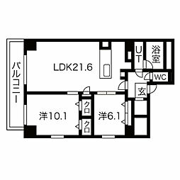名古屋市営鶴舞線 大須観音駅 徒歩10分の賃貸マンション 2階2LDKの間取り