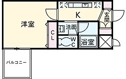 東桜コート 7階1Kの間取り