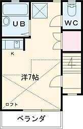 京王線 高幡不動駅 徒歩10分の賃貸アパート 2階ワンルームの間取り