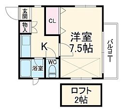 名古屋市営東山線 池下駅 徒歩16分の賃貸マンション 2階1Kの間取り