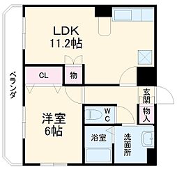 名古屋市営鶴舞線 上小田井駅 徒歩20分の賃貸マンション 2階1LDKの間取り