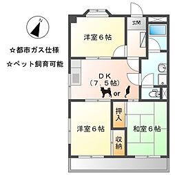 名古屋市営鶴舞線 庄内通駅 徒歩20分の賃貸マンション 1階3DKの間取り