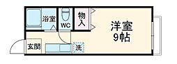 サンシティ鈴和 2階1Kの間取り