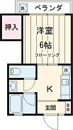 京王相模原線 京王多摩センター駅 徒歩17分の賃貸アパート 2階1Kの間取り