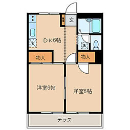 ハイツニュータマＡ 1階2DKの間取り