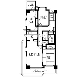 エクセレンス志賀本通 8階3LDKの間取り