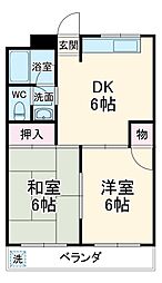 名古屋市営鶴舞線 浄心駅 徒歩5分の賃貸マンション 2階2DKの間取り