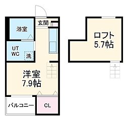 メリュート 2階ワンルームの間取り