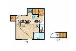 京王線 下高井戸駅 徒歩10分の賃貸アパート 2階ワンルームの間取り