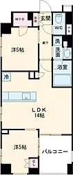 東急目黒線 洗足駅 徒歩4分の賃貸マンション 5階2LDKの間取り