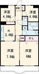 ルミエール西綾瀬 5階2LDKの間取り