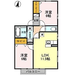 サンボナール 2階2LDKの間取り