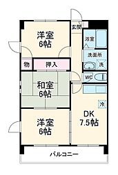 ジュネス保田3 6階3DKの間取り