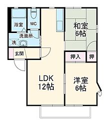 ジュネスシャトーＡ 2階2LDKの間取り