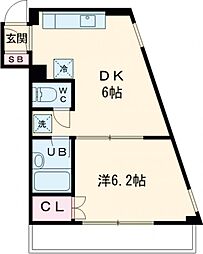 トーレタケダ 3階1DKの間取り