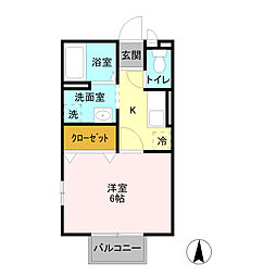 レジデンス大内 2階1Kの間取り