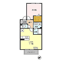 セレーノ八橋 2階1LDKの間取り