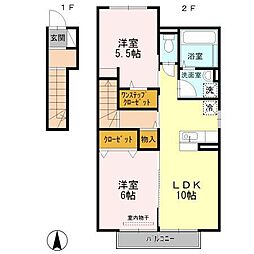 名鉄三河線 三河高浜駅 徒歩19分の賃貸アパート 2階2LDKの間取り