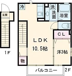 グレイス八千代 2階1LDKの間取り