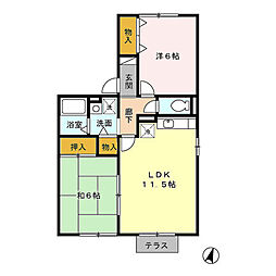 名鉄三河線 高浜港駅 徒歩11分の賃貸アパート 1階2LDKの間取り