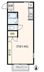 アーバンフラット 2階ワンルームの間取り