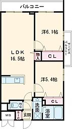 京王線 八幡山駅 徒歩6分の賃貸マンション 2階2LDKの間取り