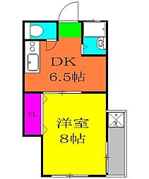 リバービレッジ 2階1DKの間取り