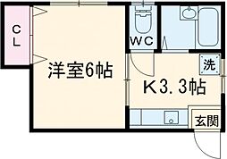 東京メトロ千代田線 北千住駅 徒歩6分の賃貸アパート 2階1Kの間取り