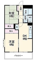 JR南武線 中野島駅 徒歩10分の賃貸マンション 3階2DKの間取り