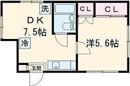 スプリングヒル 2階1DKの間取り