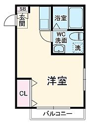 横浜市営地下鉄ブルーライン 阪東橋駅 徒歩14分の賃貸アパート 2階ワンルームの間取り