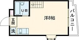 東急目黒線 大岡山駅 徒歩4分の賃貸マンション 2階ワンルームの間取り