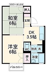 ファミールユタカ　Ｂ 2階2Kの間取り
