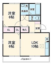 グランシャリオ前屋敷　Ａ 1階2LDKの間取り