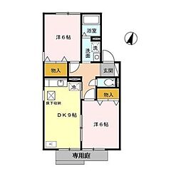 名鉄名古屋本線 一ツ木駅 徒歩12分の賃貸アパート 1階2LDKの間取り