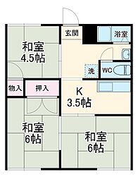 レスト北新川　Ｂ棟 1階3Kの間取り