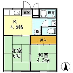 レスト北新川　Ａ棟 1階2DKの間取り