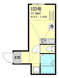 JR横須賀線 西大井駅 徒歩11分の賃貸アパート 1階ワンルームの間取り
