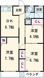 荒城荘 1階3DKの間取り